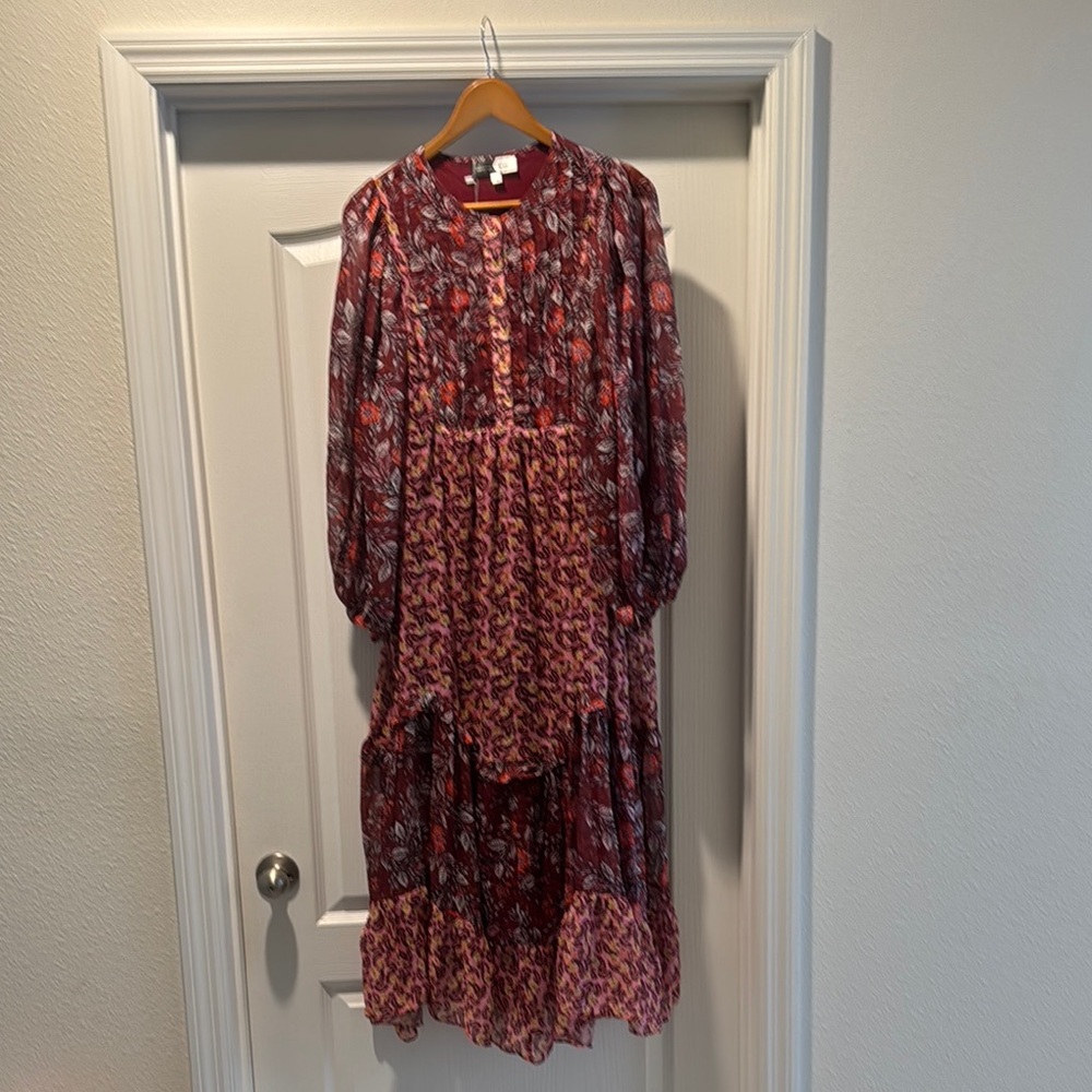 NEW Piper & Scoot The Crippen Patterned Floral Midi Dress in Berry Small